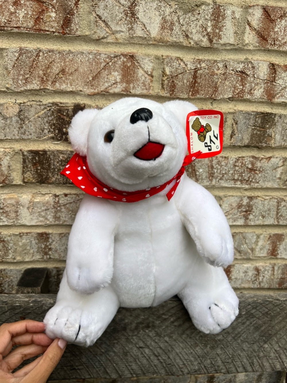 White Plush Bear with Red Heart Scarf